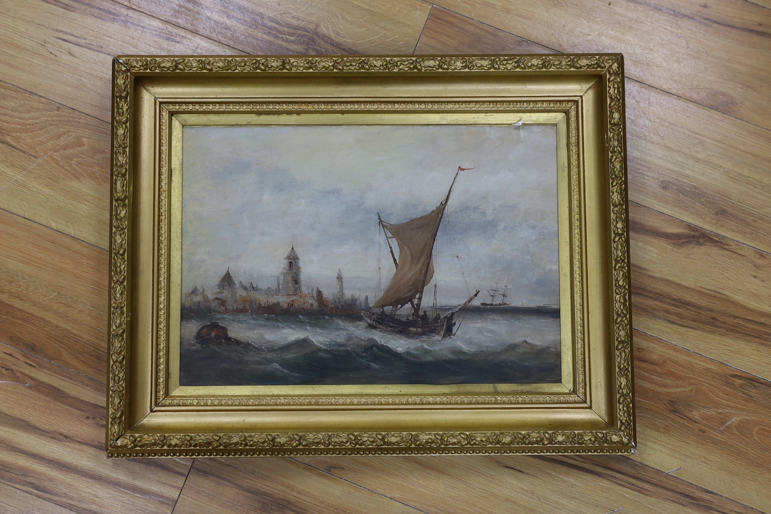 WA ..., watercolour, Fishing boat off the Dutch coast, signed, 33 x 48cm